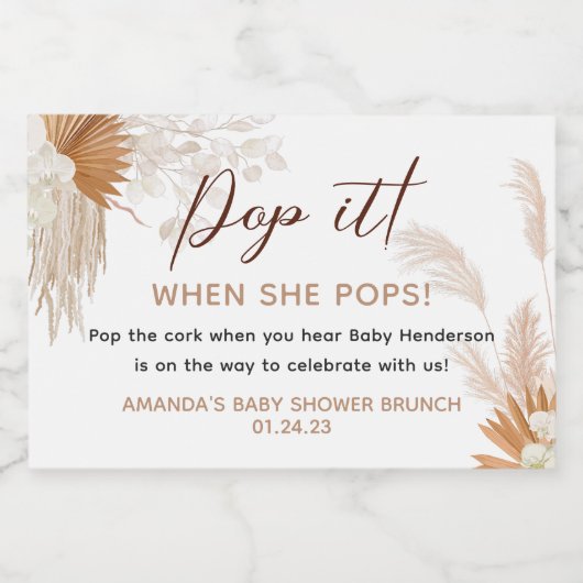 Neutrale Pampas Grass Favor Sparkling Wijnetiket (Enkel label)