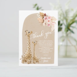 Neutrale Pampas Grass Giraffe Baby shower Bedankkaart