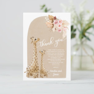 Neutrale Pampas Grass Giraffe Baby shower Bedankkaart