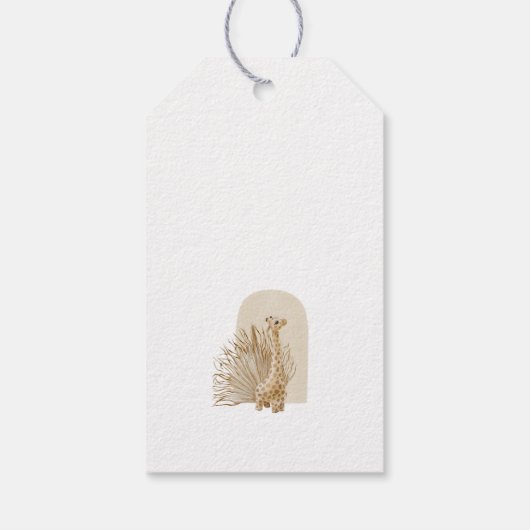 Neutrale Pampas Grass Giraffe Baby shower Cadeaulabel (Achterkant)