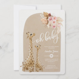 Neutrale Pampas Grass Giraffe Baby shower Invitati Kaart