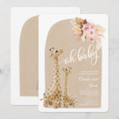 Neutrale Pampas Grass Giraffe Baby shower Invitati Kaart (Voorkant / Achterkant)