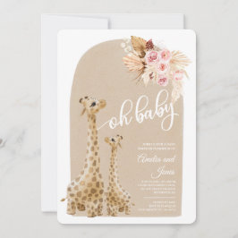Neutrale Pampas Grass Giraffe Baby shower Invitati Kaart