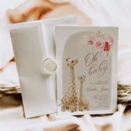 Neutrale Pampas Grass Giraffe Baby shower Invitati Kaart