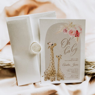 Neutrale Pampas Grass Giraffe Baby shower Invitati Kaart