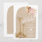Neutrale Pampas Grass Giraffe Baby shower Invitati Kaart (Voorkant / Achterkant)