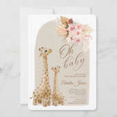 Neutrale Pampas Grass Giraffe Baby shower Kaart (Voorkant)