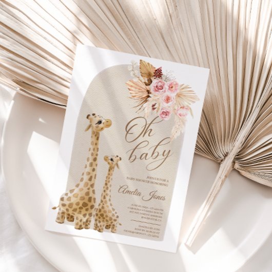 Neutrale Pampas Grass Giraffe Baby shower Kaart