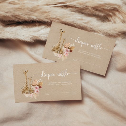 Neutrale Pampas Grass Giraffe Diaper Raffle Informatiekaartje
