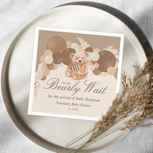 Neutrale Pampas Grass Teddy Bear Baby shower Servet