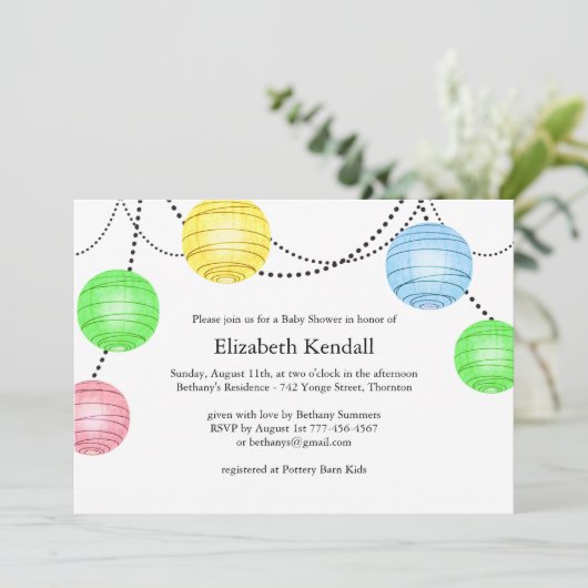 Neutrale partijslantaarn Baby shower Uitnodiging (Staand voorkant)