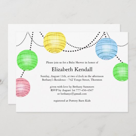Neutrale partijslantaarn Baby shower Uitnodiging (Voorkant / Achterkant)