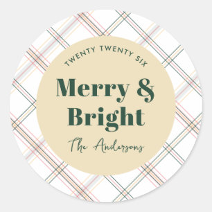 Neutrale Plaid Moderne Prettig & Helder Kerstmis Ronde Sticker