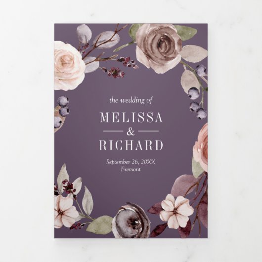 Neutrale Pompoen Bloemen QR Code Bleke Paarse Brui Drieluik Uitnodiging (Cover)