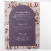 Neutrale Pompoen Bloemen QR Code Bleke Paarse Brui Drieluik Uitnodiging (Binnenzijde eerst)