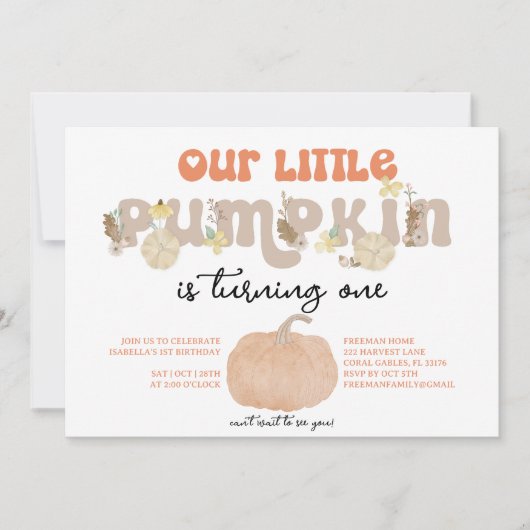 Neutrale pompoen eerste verjaardag uitnodiging (Voorkant)