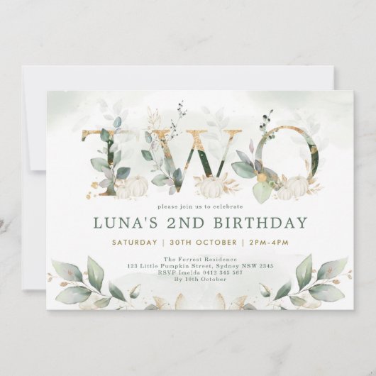 Neutrale pompoen Herfst Greenery Gold 2e verjaarda Kaart (Voorkant)