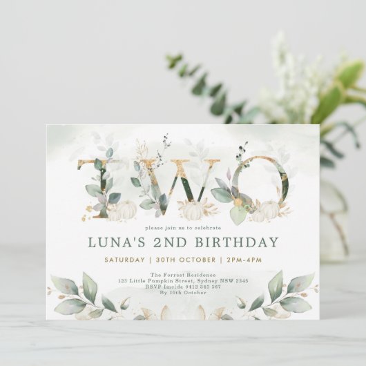 Neutrale pompoen Herfst Greenery Gold 2e verjaarda Kaart (Staand voorkant)