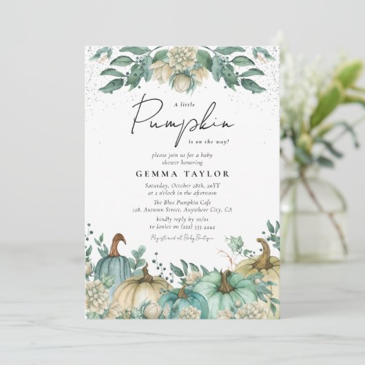 Neutrale pompoen Waterverf Floral Baby shower Kaart (Staand voorkant)