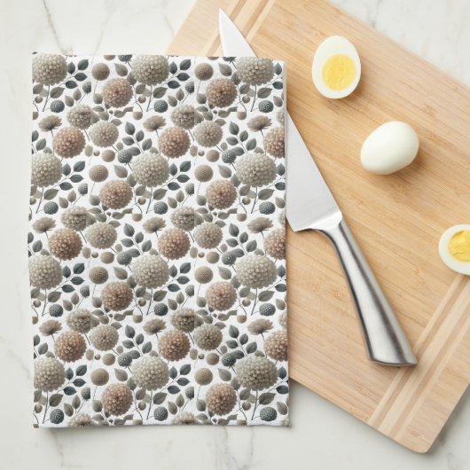 Neutrale Pompom Bloemen Stems Keukenhanddoek (Quarter Fold)
