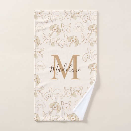 Neutrale Pop Dog Patroon Elegant Monogram Bad Handdoek (Handdoek)