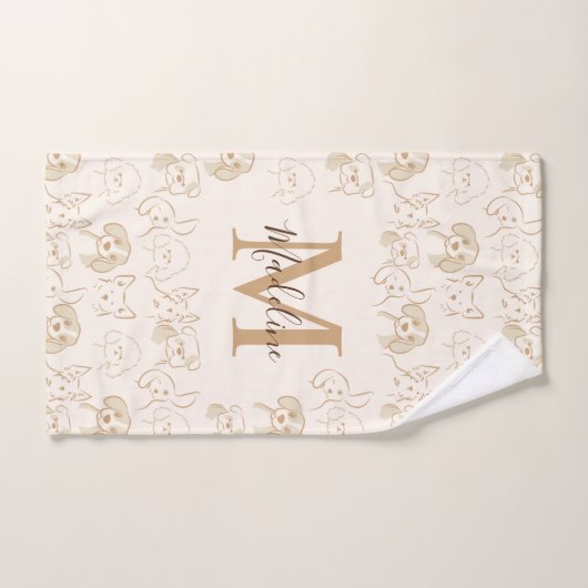 Neutrale Pop Dog Patroon Elegant Monogram Bad Handdoek (Handdoek)