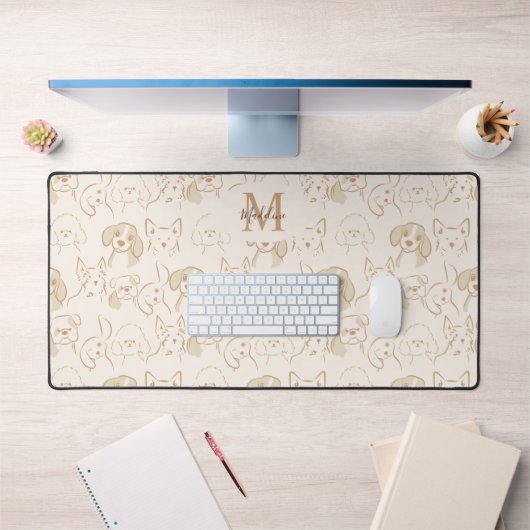 Neutrale Pop Dog Patroon Elegant Monogram Bureaumat (Kantoor 1)