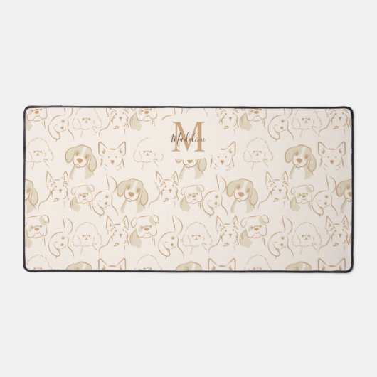 Neutrale Pop Dog Patroon Elegant Monogram Bureaumat (Voorkant)