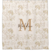 Neutrale Pop Dog Patroon Elegant Monogram Douchegordijn (Voorkant)