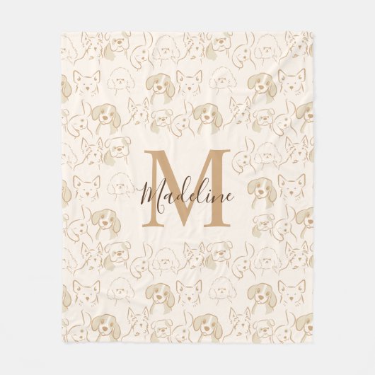 Neutrale Pop Dog Patroon Elegant Monogram Fleece Deken (Voorkant)