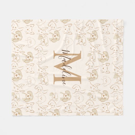 Neutrale Pop Dog Patroon Elegant Monogram Fleece Deken (Voorkant (Horizontaal))