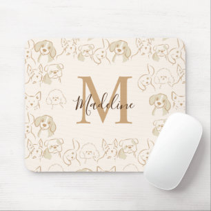 Neutrale Pop Dog Patroon Elegant Monogram Muismat