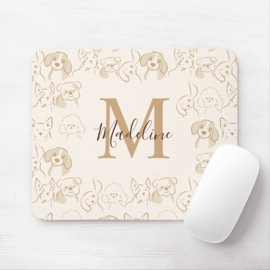 Neutrale Pop Dog Patroon Elegant Monogram Muismat (Met muis)