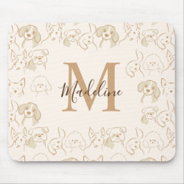 Neutrale Pop Dog Patroon Elegant Monogram Muismat