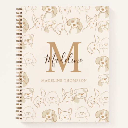 Neutrale Pop Dog Patroon Elegant Monogram Notitieboek (Voorkant)