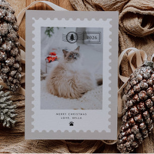 Neutrale Postzegel Huisdier Kat Foto Vakantie Feestdagenkaart