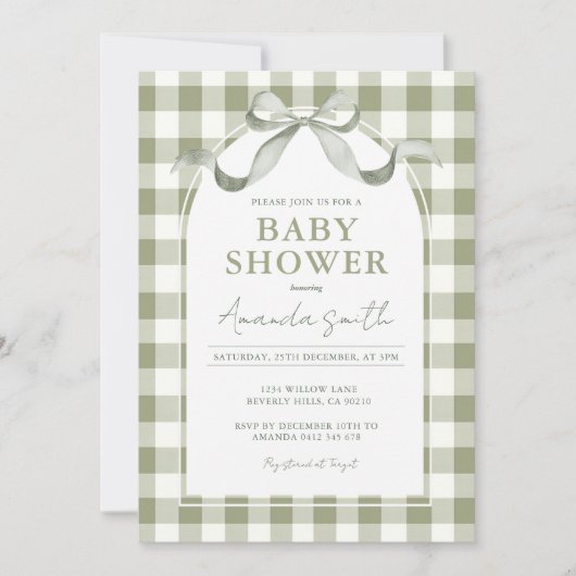 Neutrale Preppy Sage Strik Baby Shower Kaart (Voorkant)
