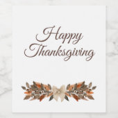 Neutrale “Prettig Thanksgiving” Wijnfles Etiket Se (Enkel label)