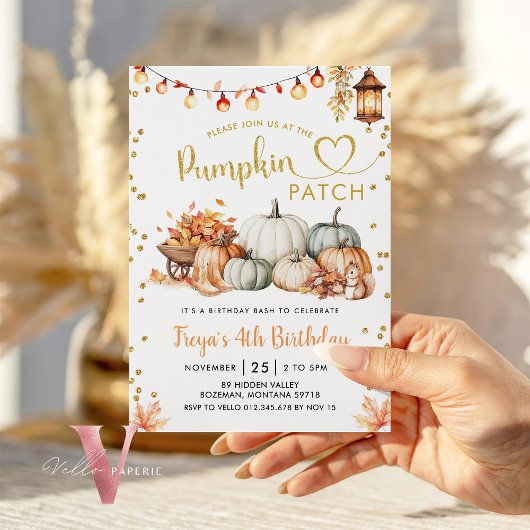 Neutrale Pumpkin Patch Gold Glitter Verjaardag Kaart