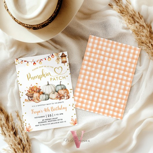 Neutrale Pumpkin Patch Gold Glitter Verjaardag Kaart