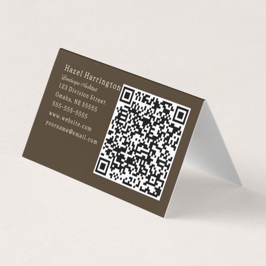 Neutrale QR-code Gevouwen Visitekaartje Bruin Tan (Achterkant)