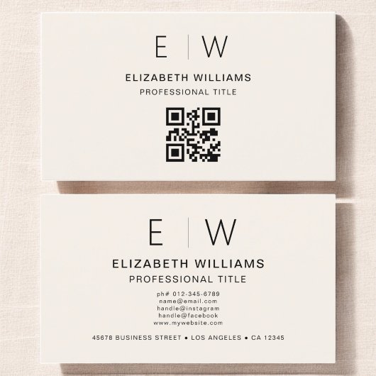 Neutrale QR-code monogram minimalistisch modern Visitekaartje