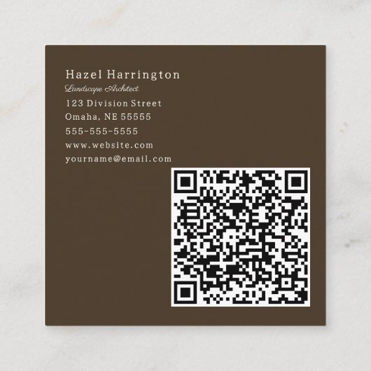 Neutrale QR Code Vierkant Visitekaartje Bruin Tan (Achterkant)