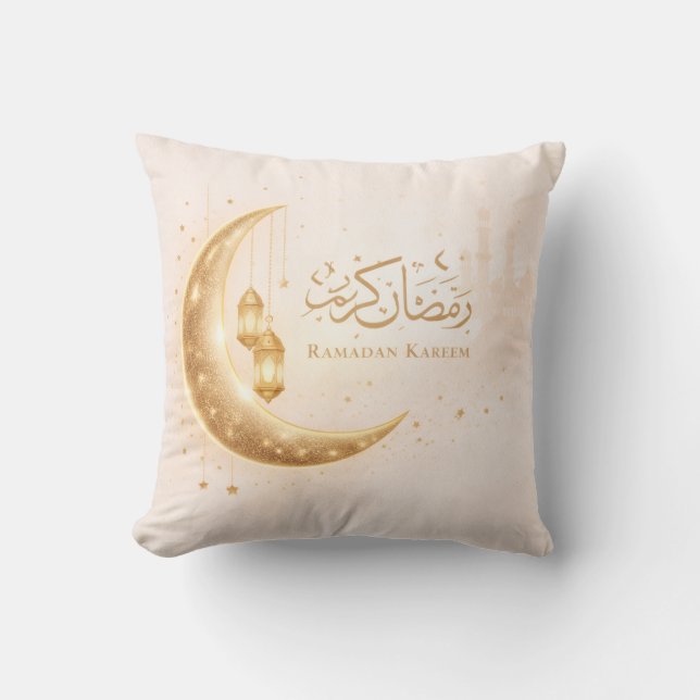 Neutrale Ramadan Kareem Worpkussen in Goud – Islam Kussen (Voorkant)