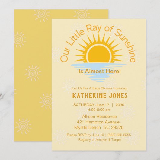 Neutrale Ray van Sunshine Baby shower Invitation Kaart (Voorkant / Achterkant)