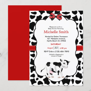 Neutrale Red Black Koe Print Baby shower Kaart