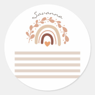 Neutrale Regenboog Aangepaste Naam Baby Shower Ronde Sticker