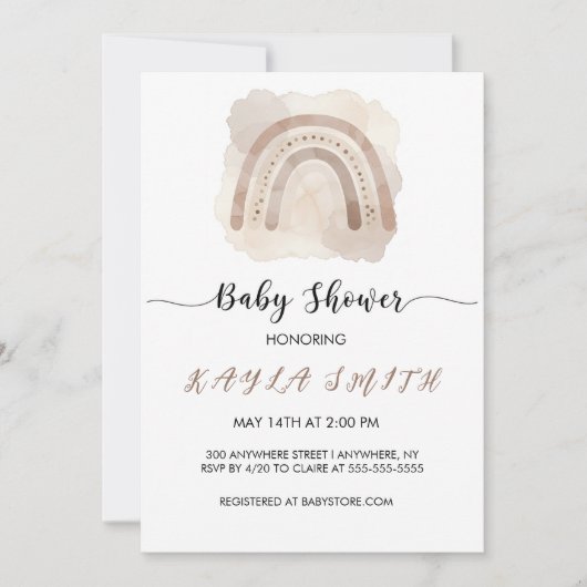 NEUTRALE REGENBOOG BABY SHOWER UITNODIGING (Voorkant)