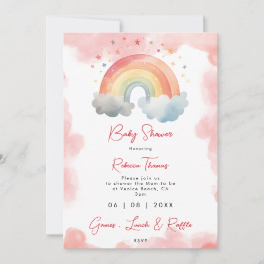 Neutrale regenboog sinaasappel baby shower uitnodi kaart (Voorkant)