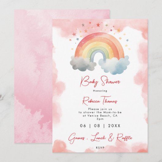 Neutrale regenboog sinaasappel baby shower uitnodi kaart (Voorkant / Achterkant)